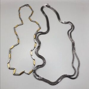 Vintage extra long chain necklace, mixed metal stainless steel UNISEX bundle 2.